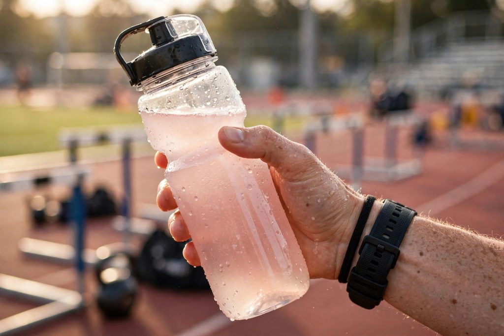 Pink Salt for Hydration: Electrolytes Explained (When Salt Water Helps) 6 Athlete hydrating with electrolyte water after workout