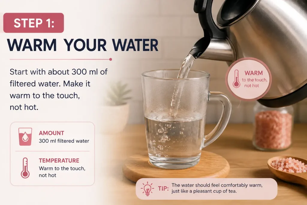Pink Salt Recipe for Weight Loss Does It Really Work 10 pink salt recipe step 1 Warm Your Water