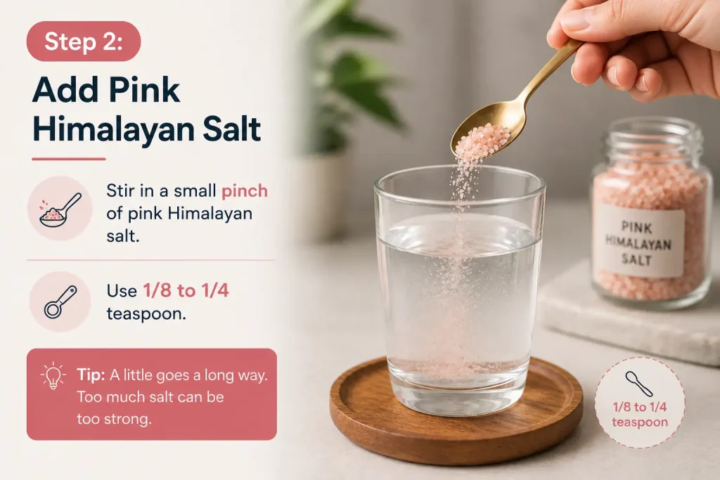 Pink Salt Recipe for Weight Loss Does It Really Work 11 pink salt recipe step 2 Add Pink Himalayan Salt